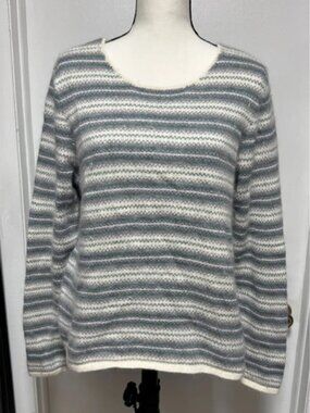 Grey White Striped Silk Angora Lambswool Sweater Women XL